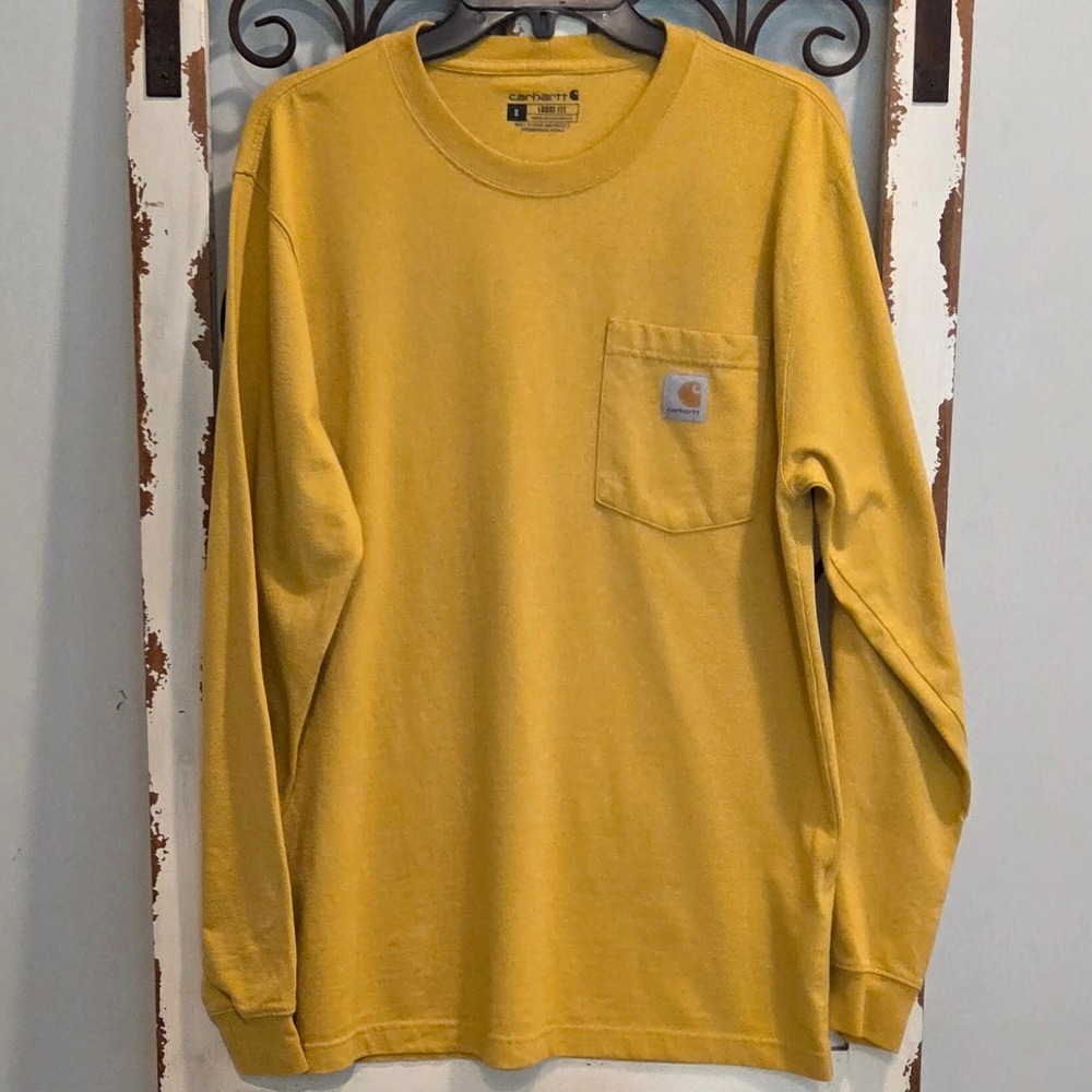 Carhartt Mens K126 Loose Fit Long Sleeve Pocket T-Shirt Yellow Small S